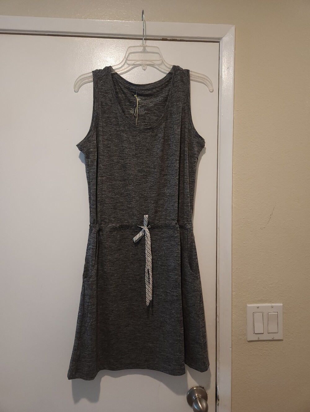 Te Verde Gray Heather Sleeveless Knit Dress with Striped Waist Tie
